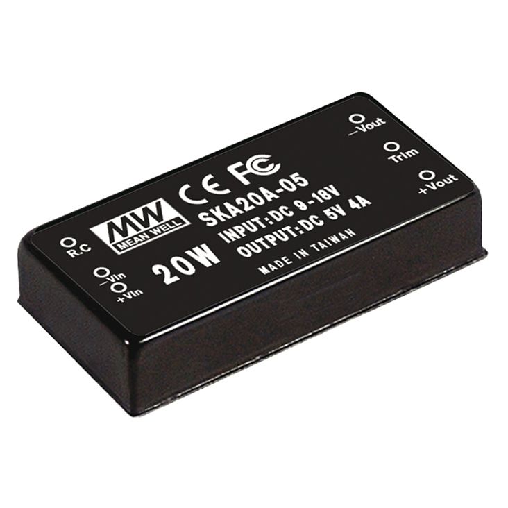 SKA20A-05 DC/DC-Converter 9-18V:+5V 4000mA 20W, MEAN WELL