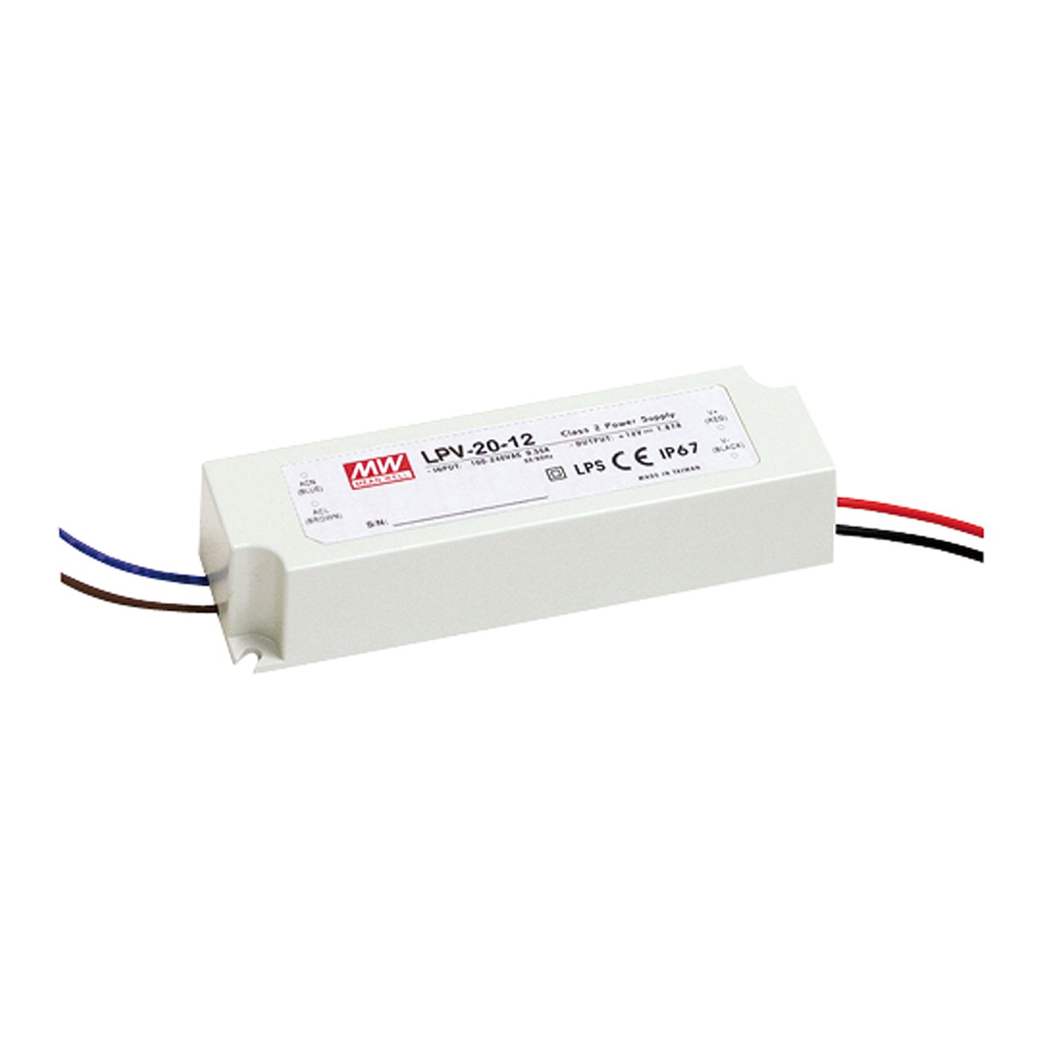 LPV-20-12 Led driver, Class2 20W, 12V, 1.67A CV, MEAN WELL
