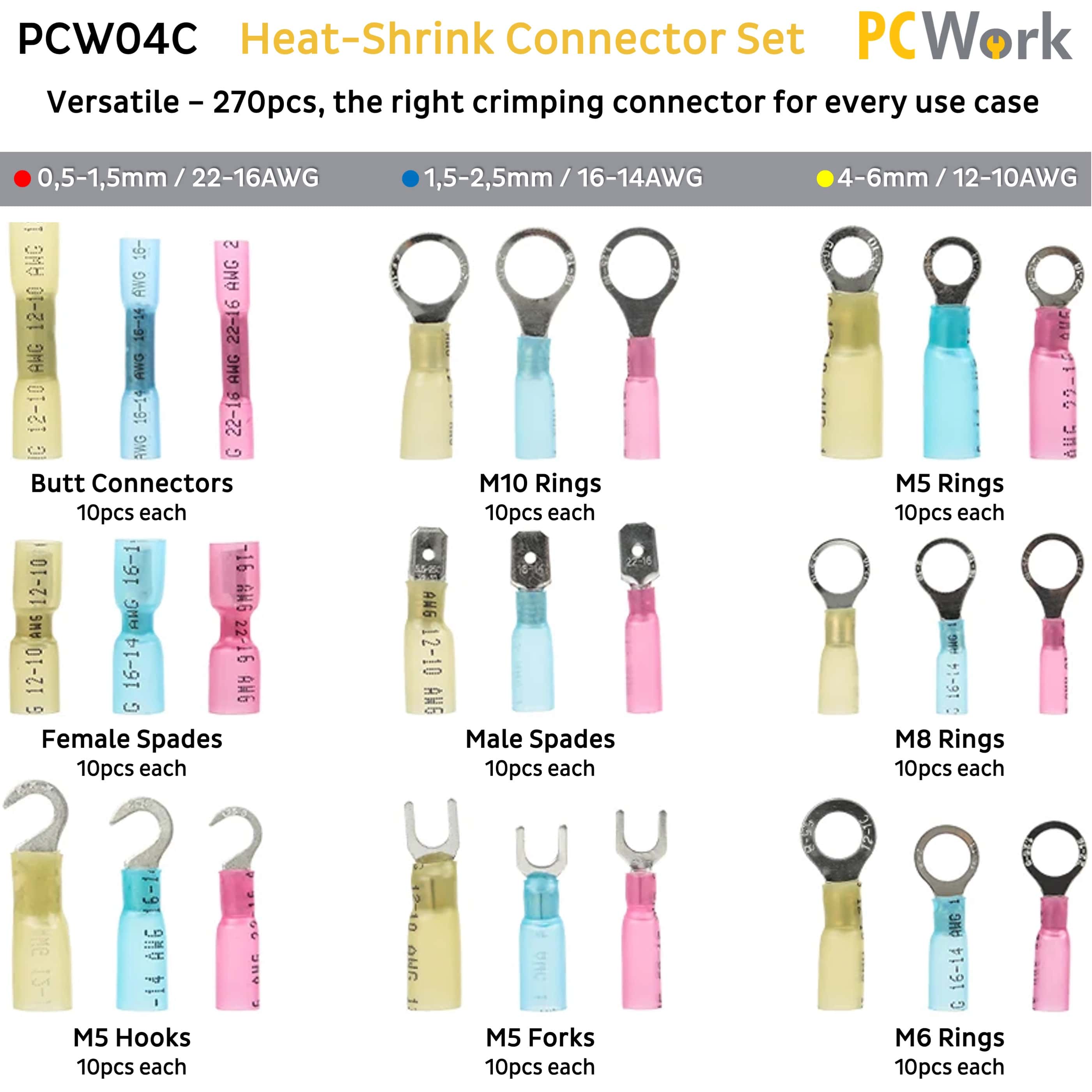 PCW04C Set Quetschverbinder mit Wärmeschrumpfschlaunch 270 Teile