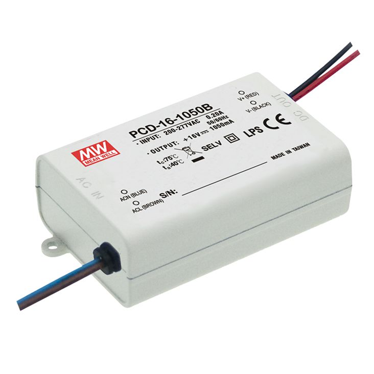 PCD-16-350B Led-Trafo, Class2 16W, 24-48V, 350mA CC dimmbar, MEAN WELL