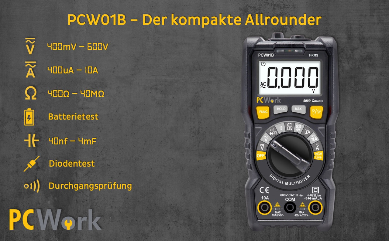 PCW01B Digitalmultimeter, True RMS, Auto Range