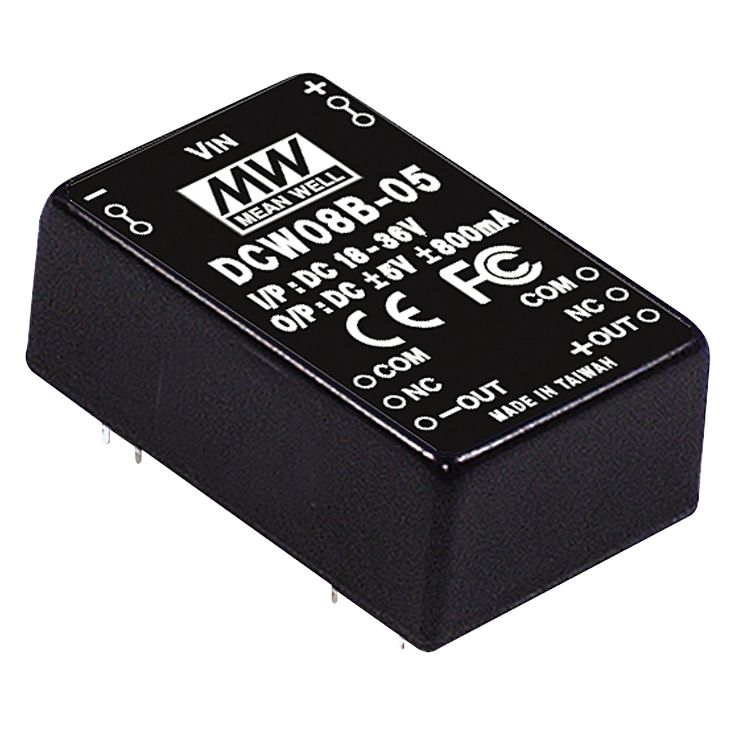 DCW08A-05 DC/DC-Converter 9-18V:+/-5V 800mA 8W, MEAN WELL
