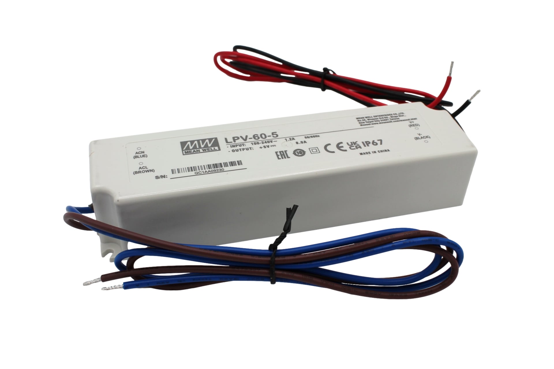 LPV-60-5 Led driver, Class2 40W, 5V, 8A CV, MEAN WELL