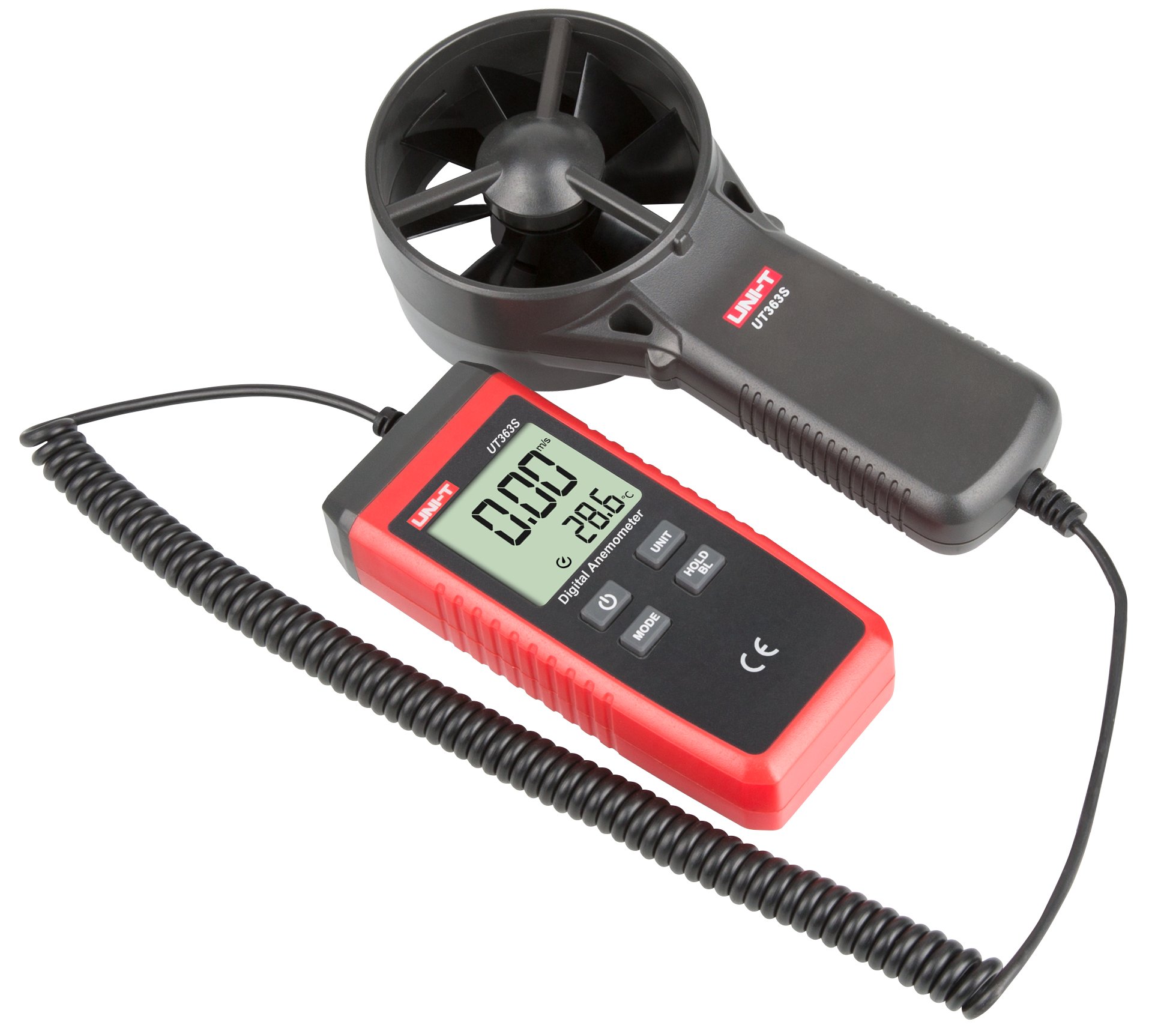 UNI-T UT363S Flügelrad-Anemometer flach liegend mit flexiblem Wendelkabel
