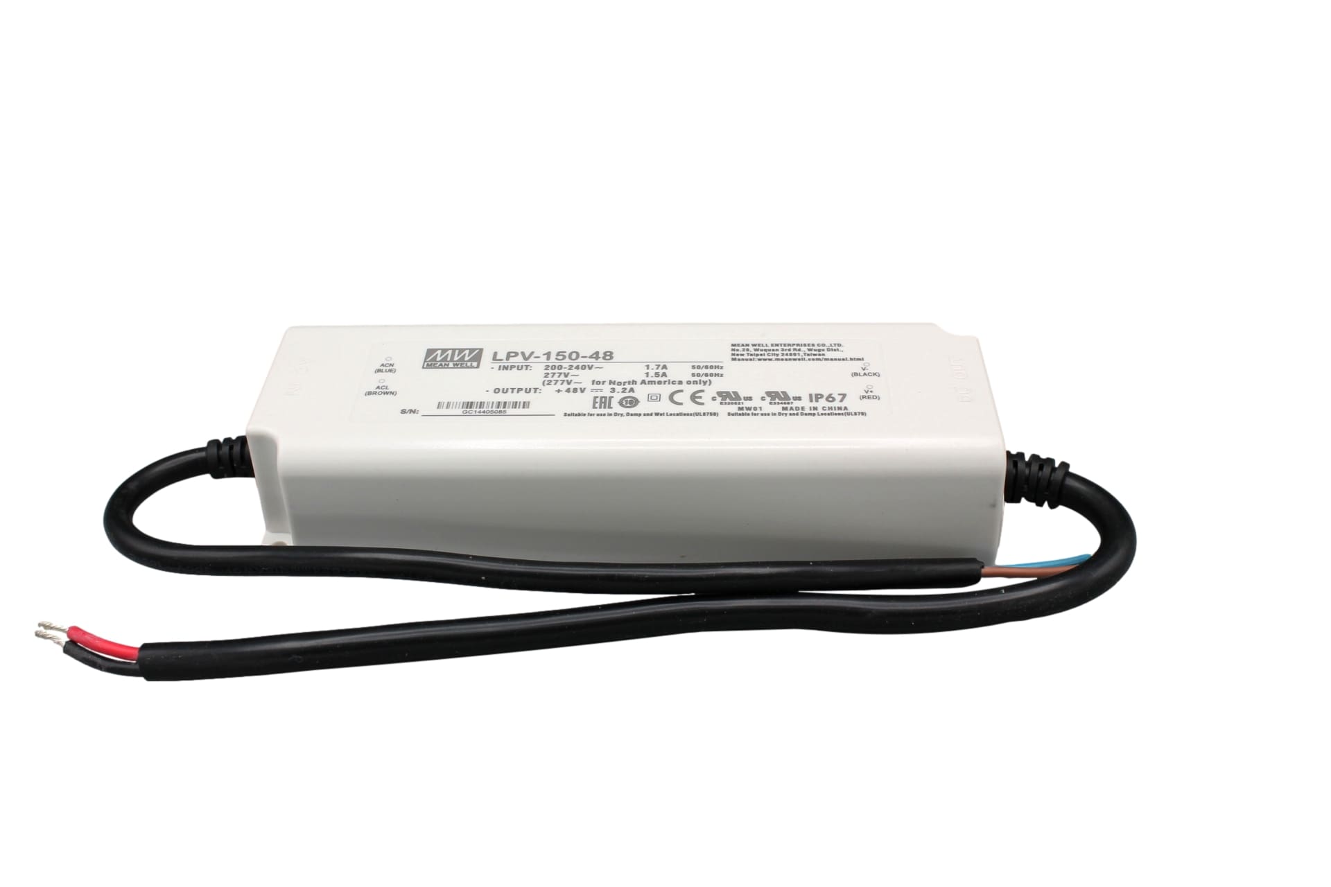 LPV-150-48 Led driver, IP67 153W, 48V, 3.2A CV, MEAN WELL