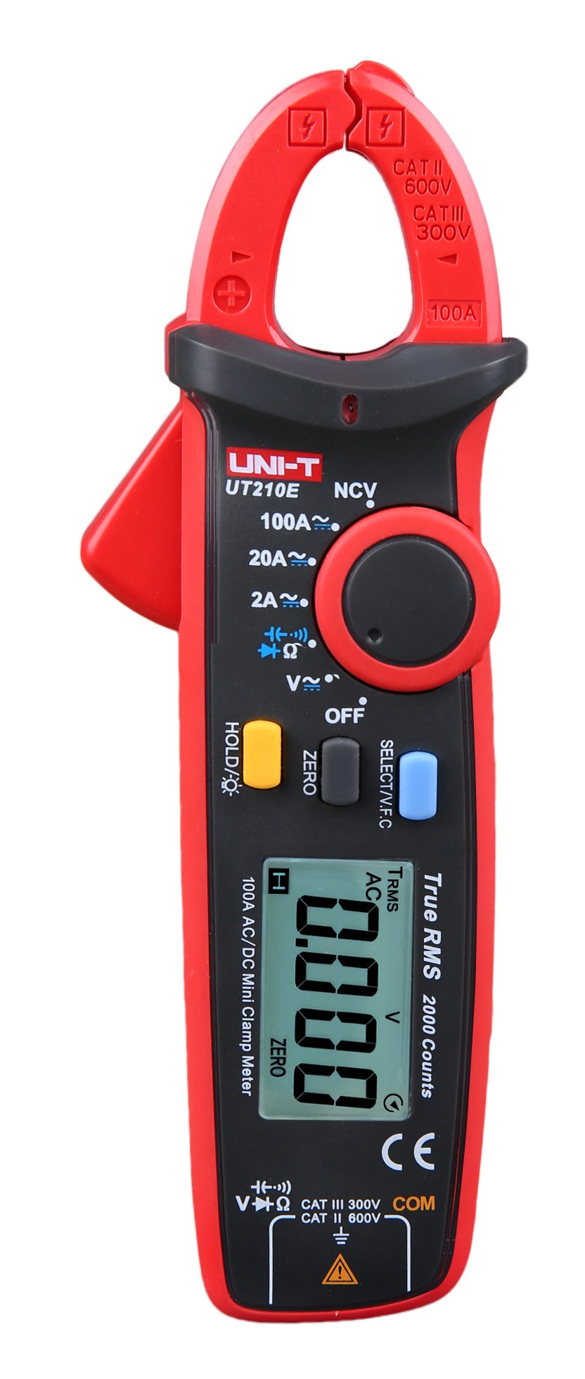 Front view of the UNI-T UT210E True RMS AC/DC 100A mini digital clamp meter