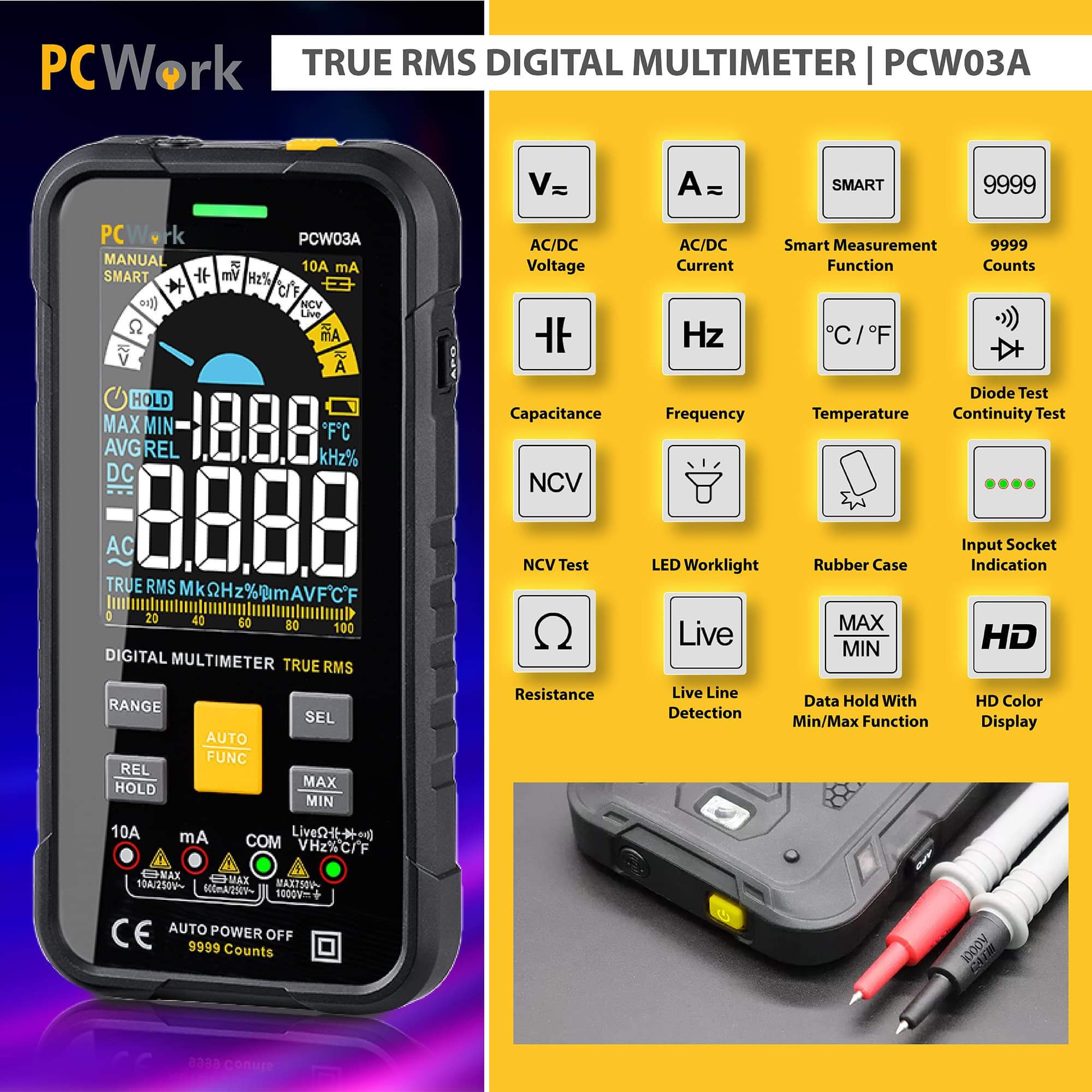 PCW03A Digital Multimeter, smart, True RMS