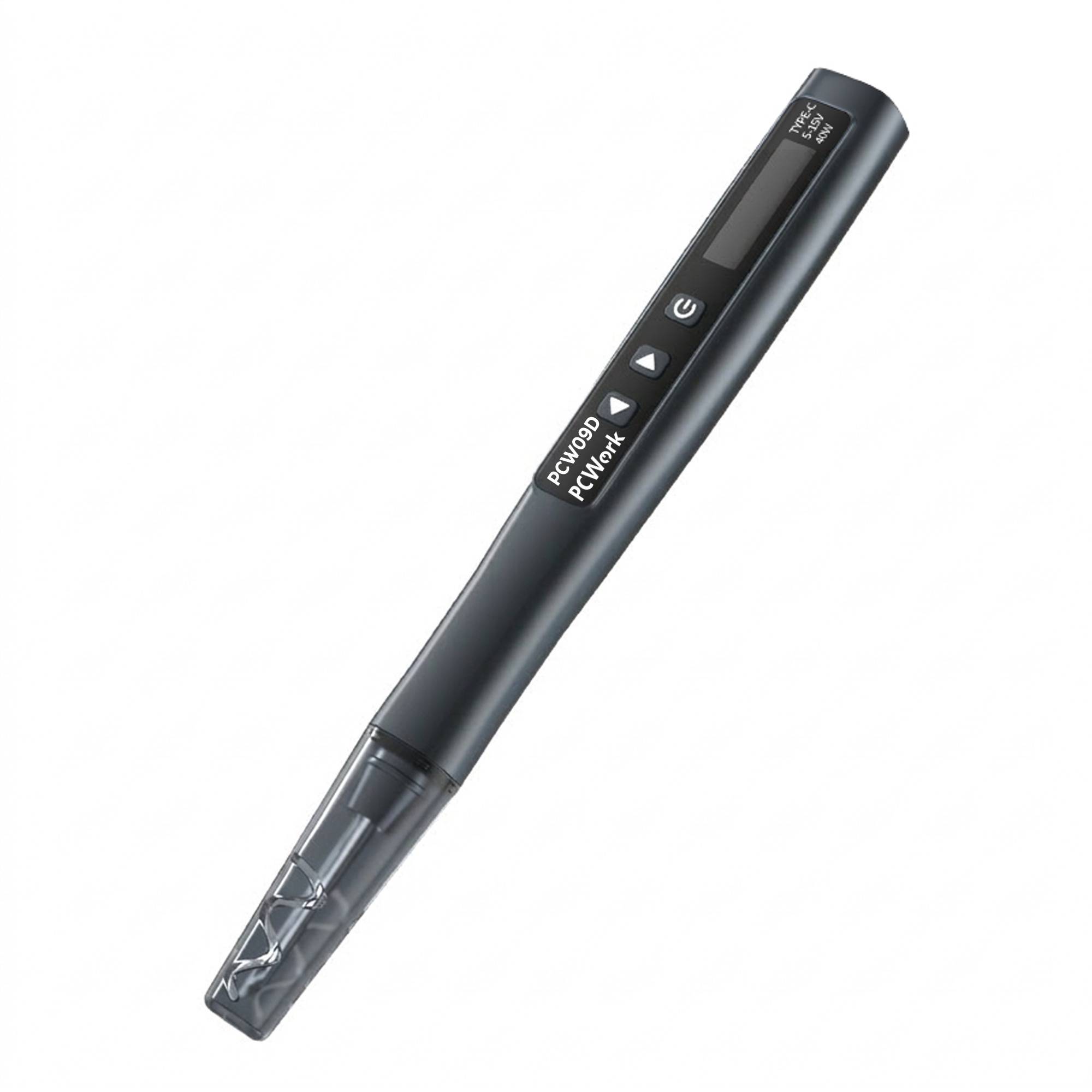 PCWork PCW09D USB-C Lötkolben 40W mit OLED-Display und ergonomischem Design, isoliert auf weißem Hintergrund.