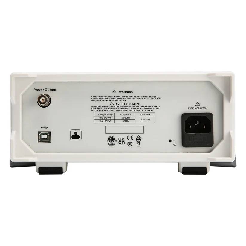 Rear panel of the UNI-T UTG1022X function generator showing all connections: power socket, USB port, and fuse.