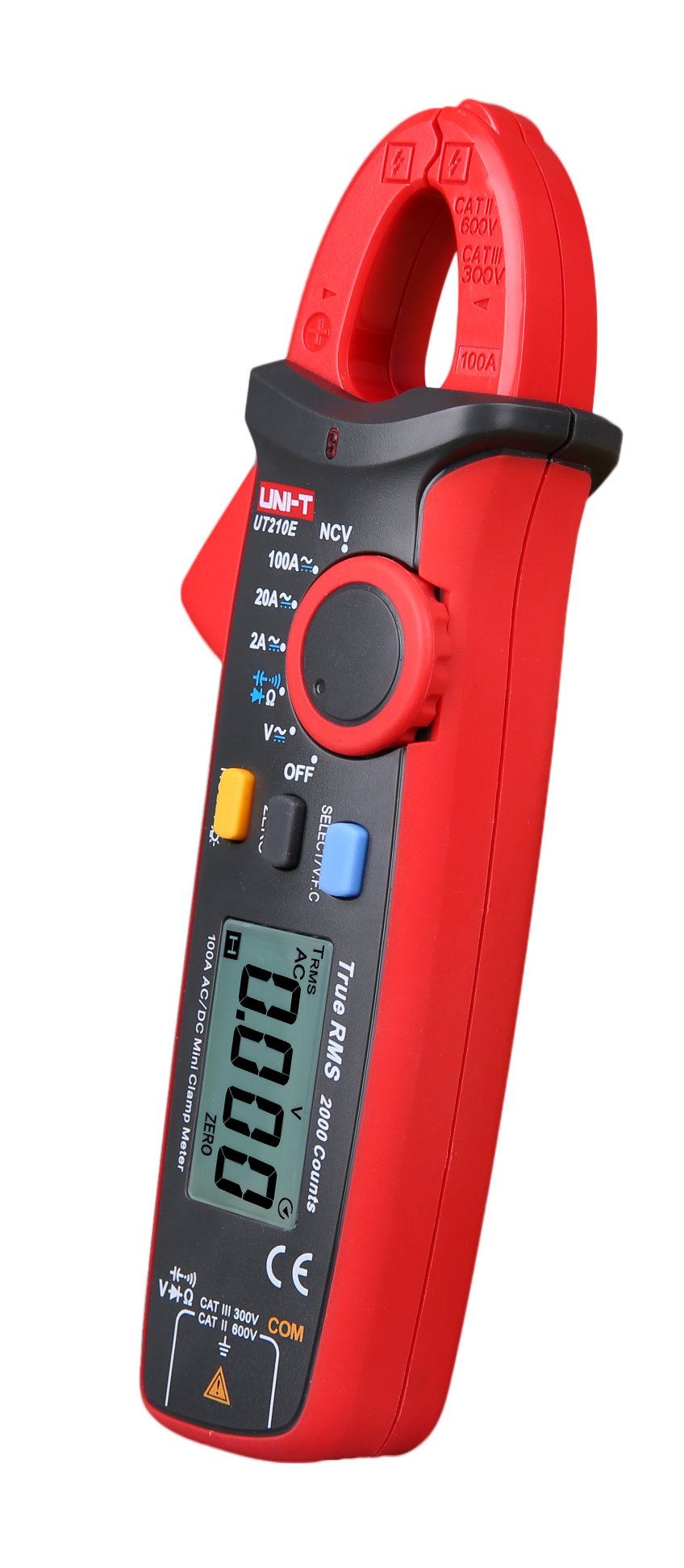 UNI-T UT210E True RMS AC/DC mini clamp meter upright right side view