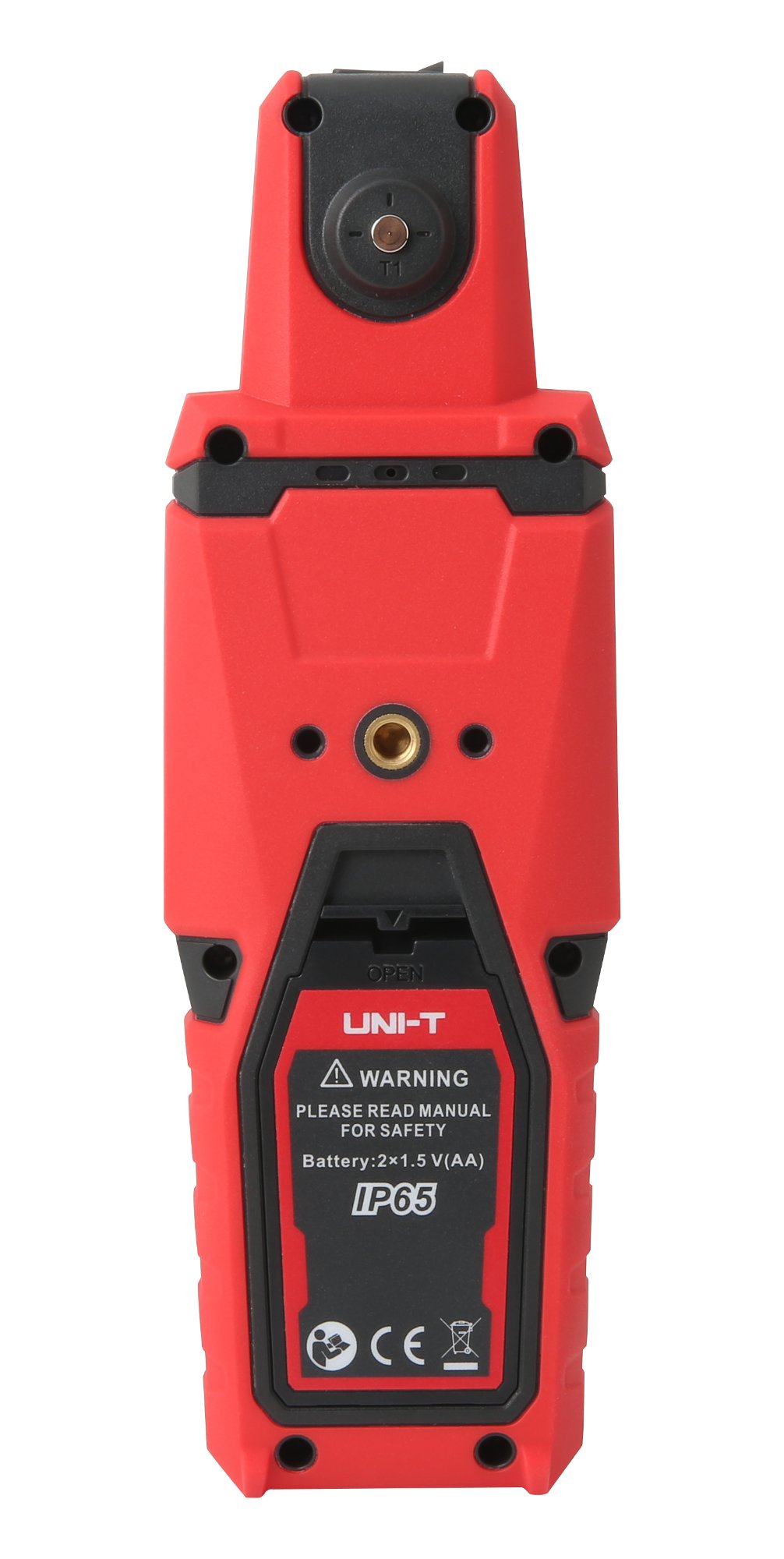 Rückansicht des UNI-T UT381PV mit Stativgewinde, IP65-Batteriefach und rückseitigem Sensor.