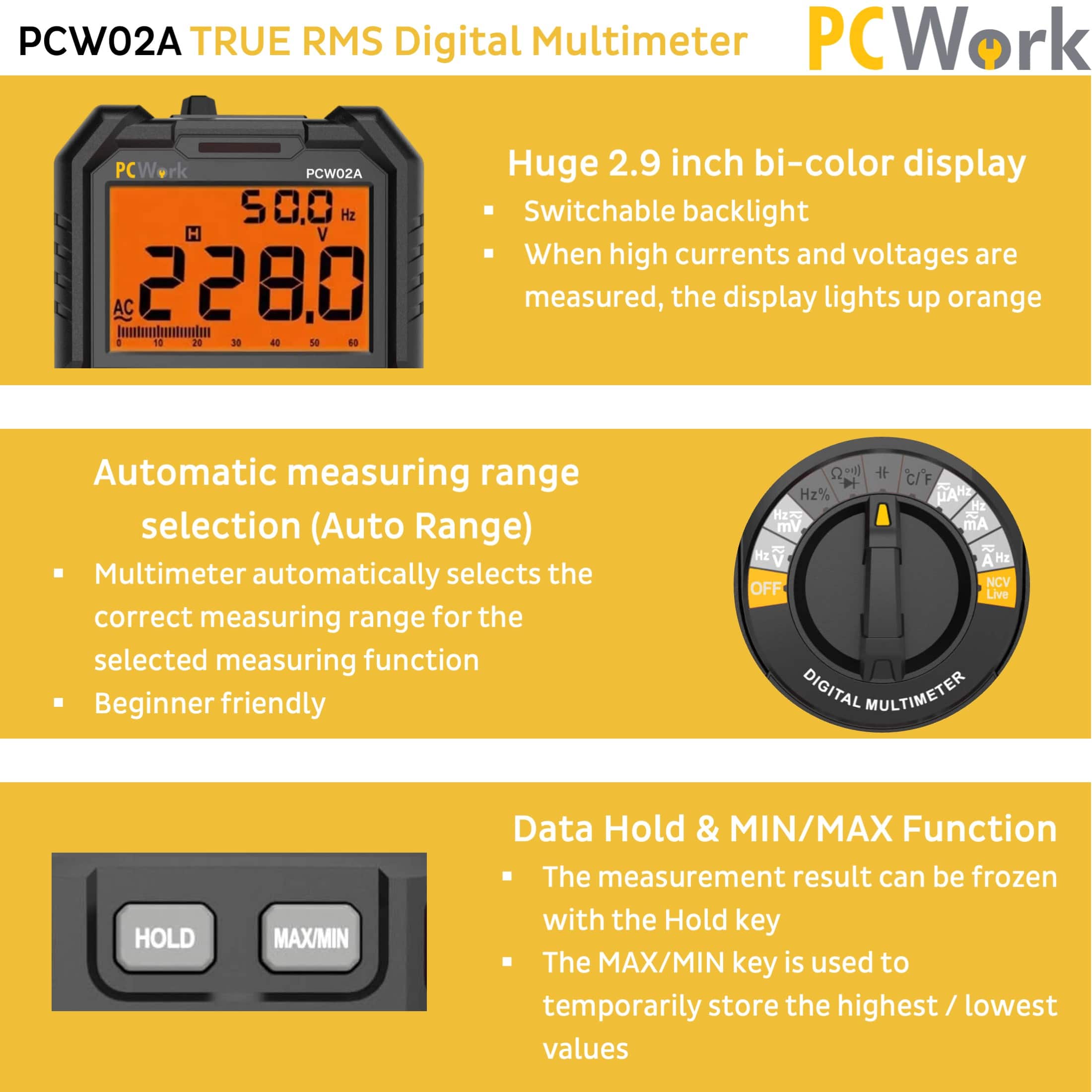 PCW02A Digital Multimeter, True RMS, CAT IV 600V
