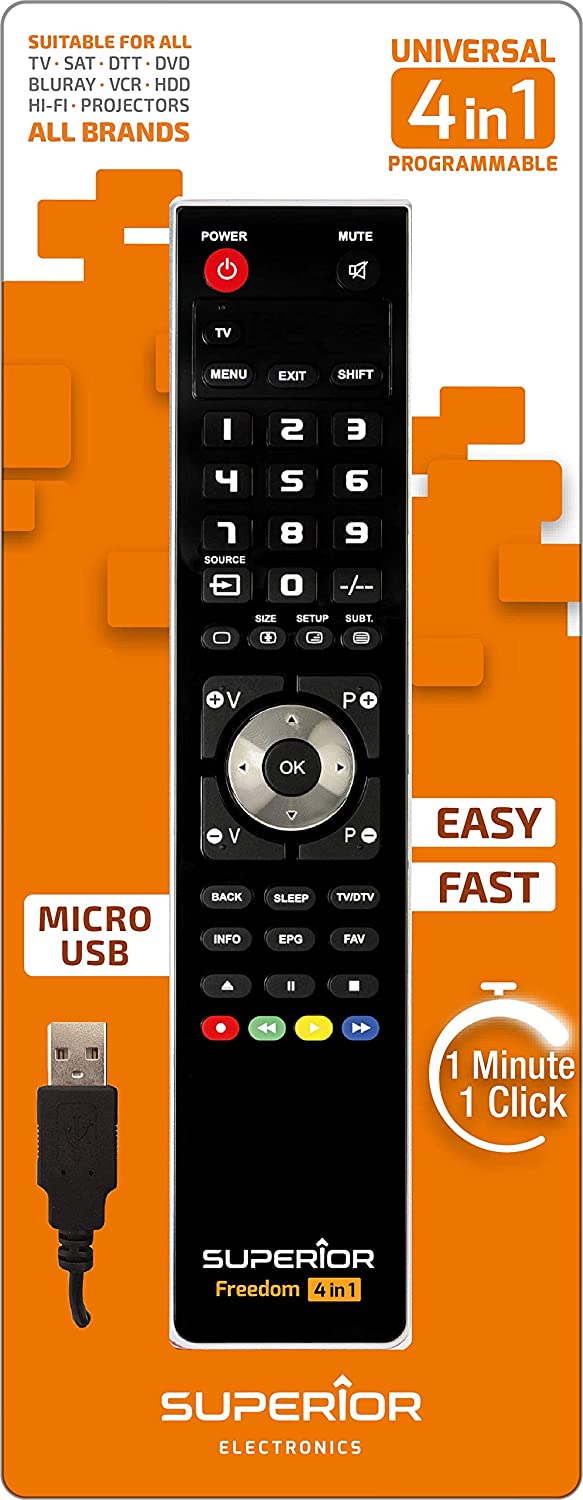 SUPERIOR Freedom 4:1 Micro-USB Universal Remote Control (SUPTUB003); black