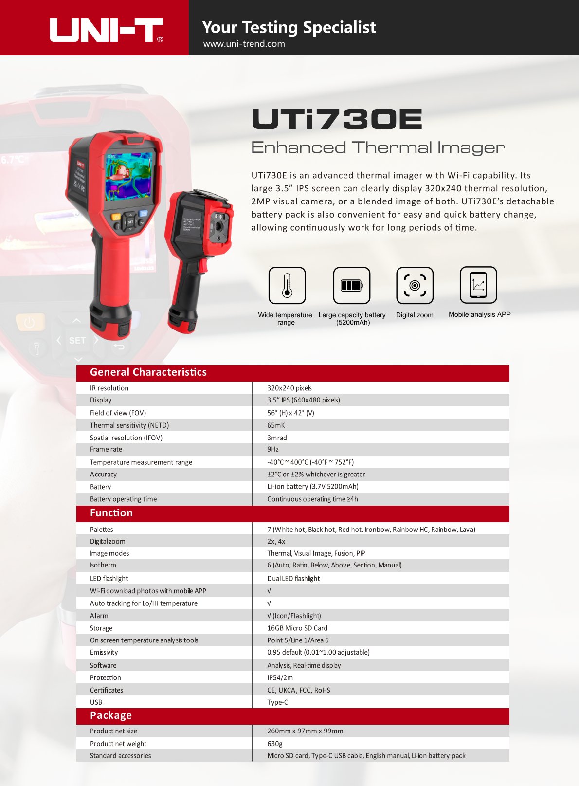 UTi730E thermal imaging camera, 320 x 240