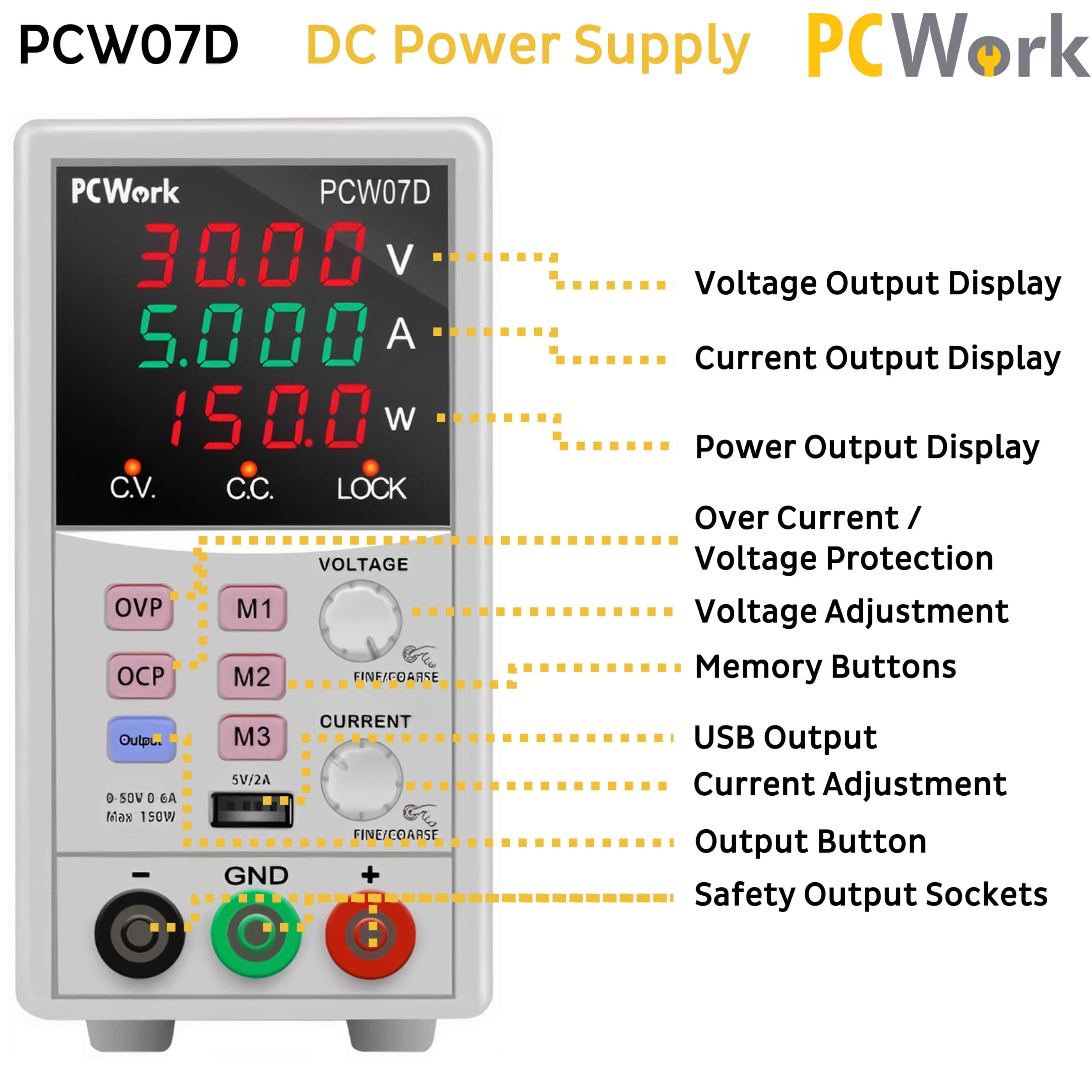 PCW07D Laboratory switching power supply, DC, 0-50V, 0-6A